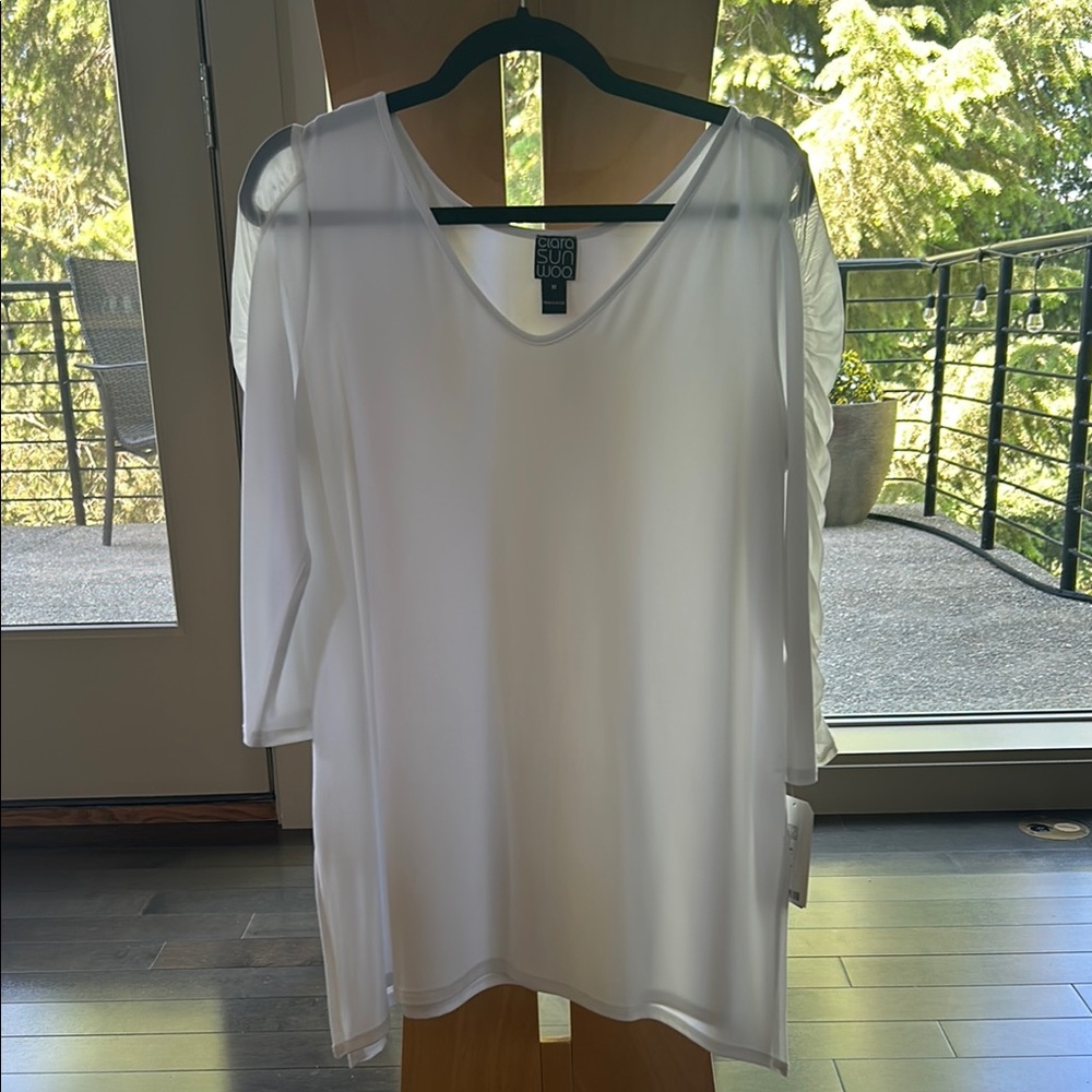 Eileen Fisher White 3/4 Sleeve Boxy Blouse